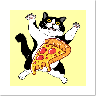 Funny Crazy Foodie Fast Food Lover Pizza Cat Posters and Art